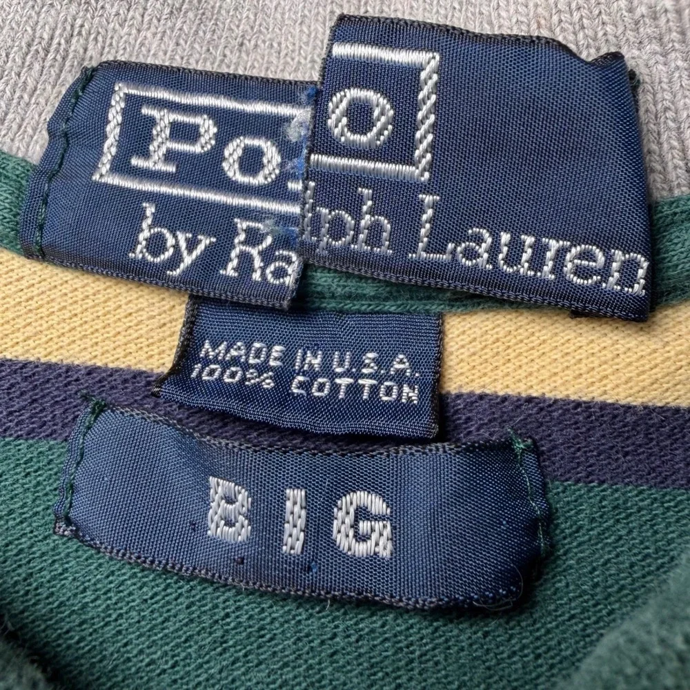 Vintage Polo Ralph‎ Lauren BIG Mens Size 2XL Polo Shirt Green Striped Pique USA